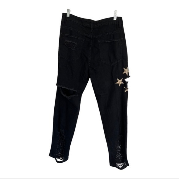 Uniq By Litz Star Print Black Super Distressed Mom Jeans Size 29 - Picture 8 of 11